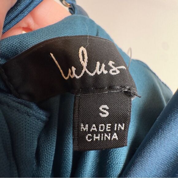 NWT LULUS Divine Entrance Teal Blue Satin Pleated Backless Maxi Dress - Picture 6 of 10